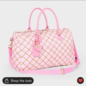 Roller Rabbit Pink Quilted-Pattern Travel Duffle with Gold Hardware